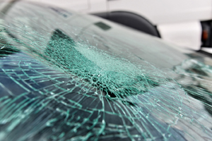 A shattered windshield before being repaired by the Best Window Company in Geneseo IL