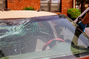 A shattered windshield requiring Windshield Replacement in Galesburg IL